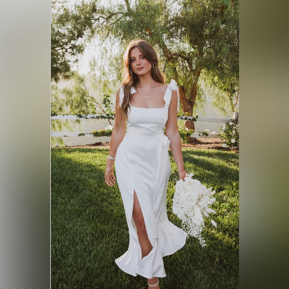White Satin Garden Midi Dress
